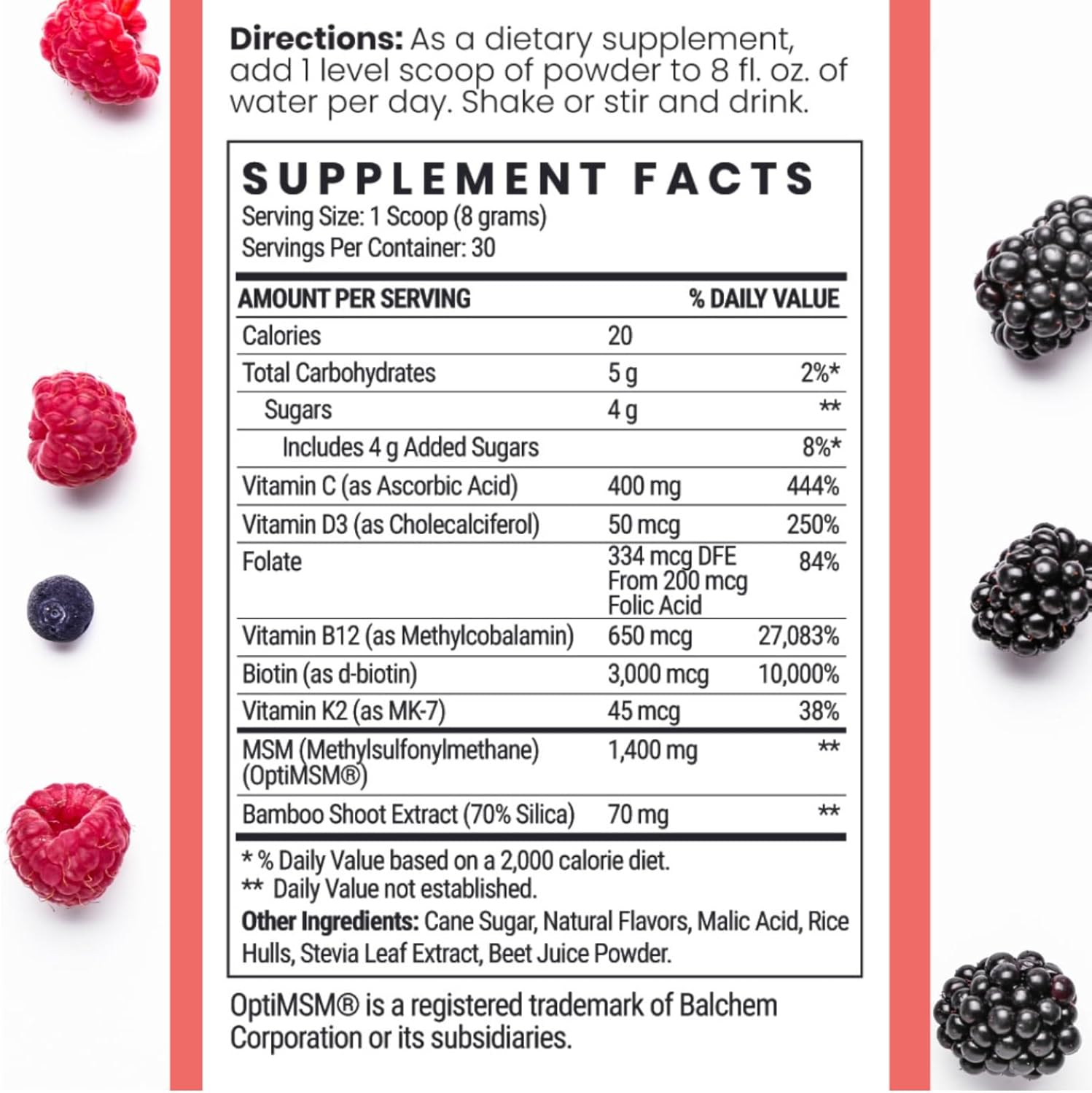 MSM + Biotin Hair Nutrient Blend Powder for Hair Volume and Health, 8.5 oz G5315