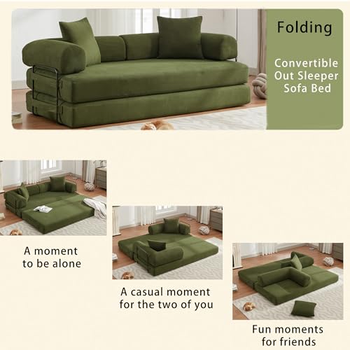 Corduroy Convertible Sleeper Sofa Bed with Pillow, Beige O72530