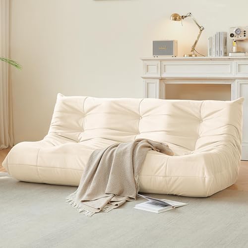 Bean Bag Chair for Adults, Suede & Microfiber Corner Lounge Sofa, 3-Seater, Beige F9802
