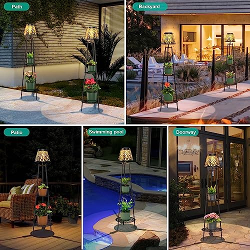 Solar Lights Outdoor with Plant Stands, Metal Tripod Patio Lamp B77585