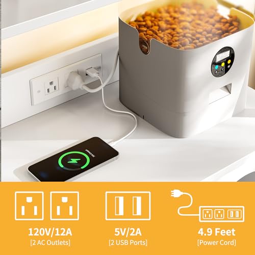 Cat Litter Box Enclosure with Shelves and Charging Station, Wooden Cabinet, Gold White Q367997