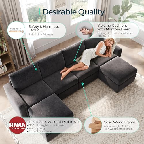 Modular Sectional Sofa with Storage, U Shaped Couch, Blue Y4358