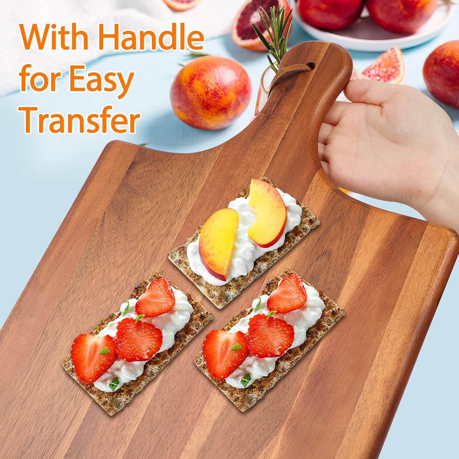 Acacia Wood Cutting Board with Handle for Kitchen B8691