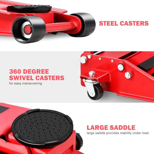 Floor Jack 3 Ton Capacity, Low Profile Heavy Duty Hydraulic Car Jack, Lifting Range 3"-20" O821