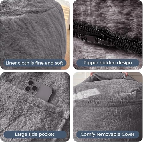 Giant Bean Bag Chair Bed for Adults, Convertible Floor Sofa Mattress R473823