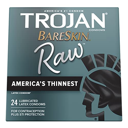 BareSkin Raw Thin Condoms 24 Count with Non-Latex Lubricated Pure Feel Condoms 10ct L6278
