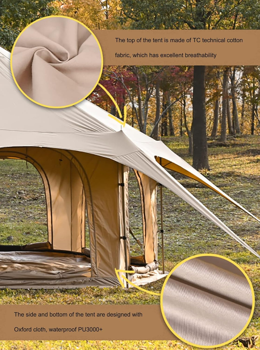 Waterproof Cotton Canvas Bell Tent for 8-10 Person Family Camping U14054