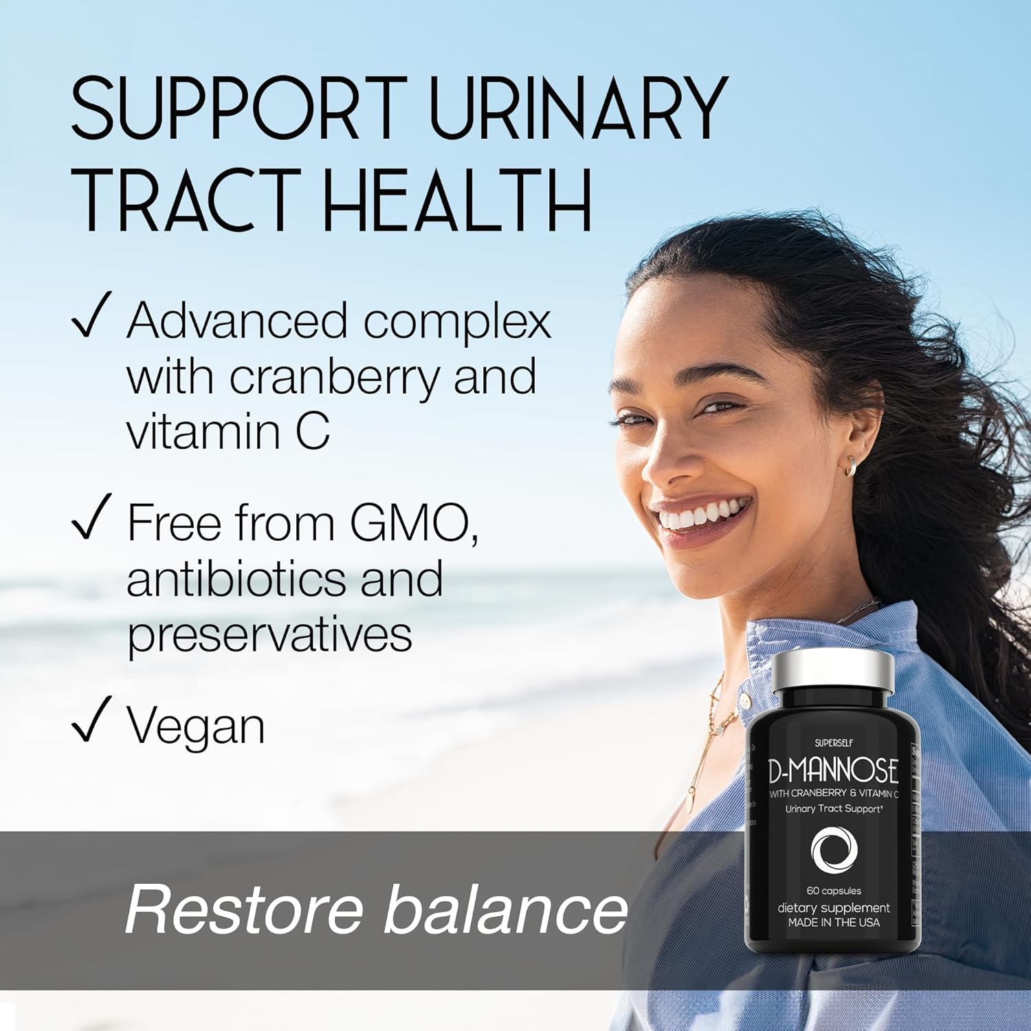 D-Mannose 1000mg Capsules with Cranberry Extract and Vitamin C for Urinary Tract Health S19843