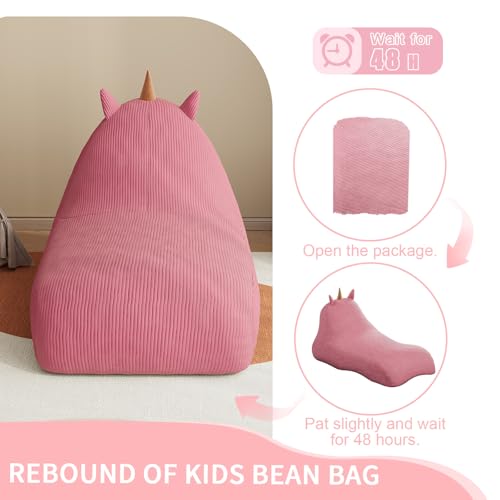 Unicorn Bean Bag Chair for Kids with Filler, Corduroy Floor Lounger, Pink W9694