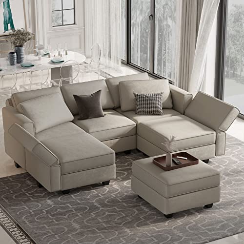 Modular Velvet Sectional Sofa with Chaise Lounge and Storage X4138