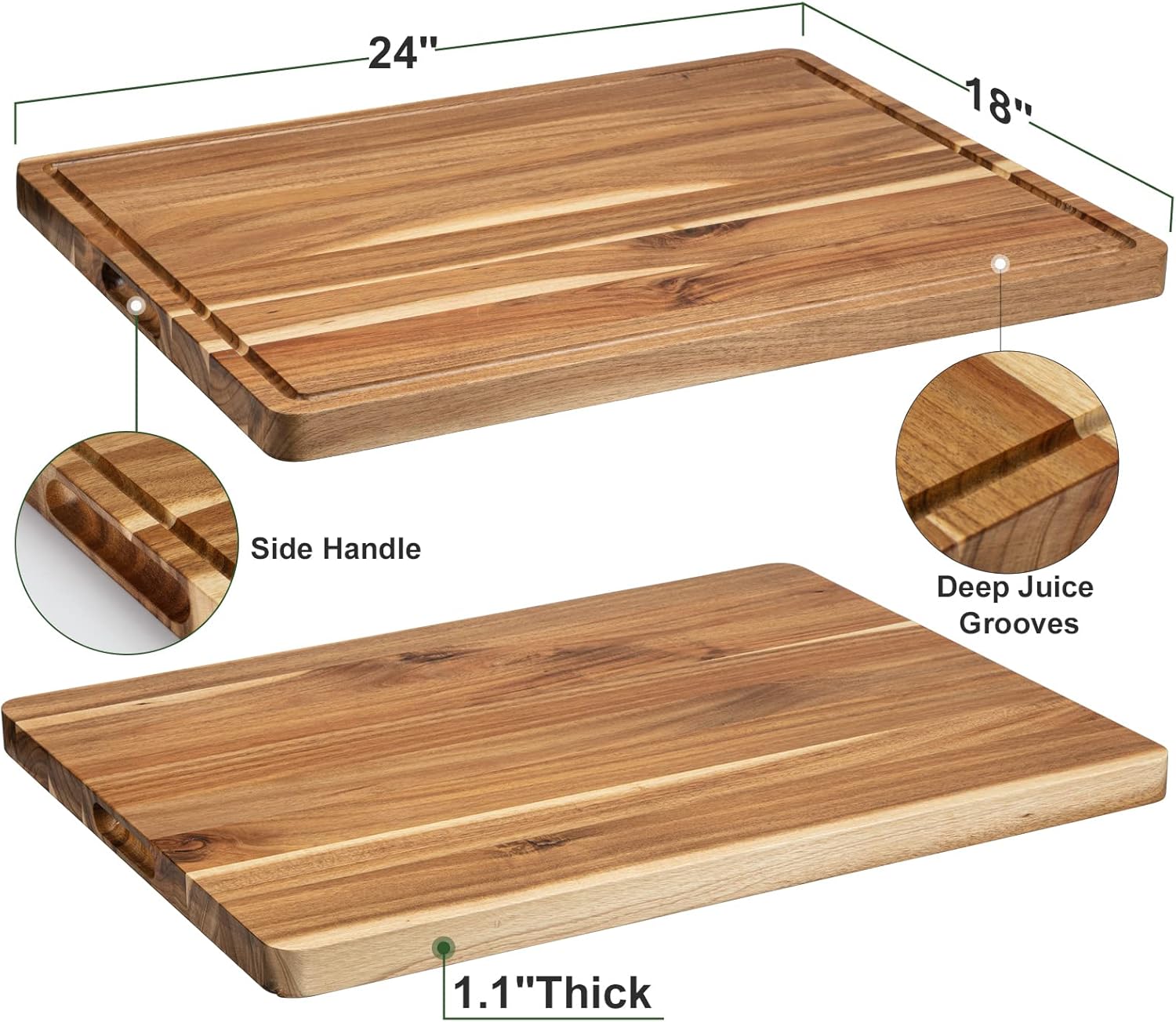 Acacia Wood Cutting Board 24x18 inch with Handle and Juice Groove Z760