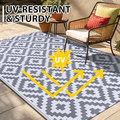 Waterproof Outdoor Rug 5x8 ft, Reversible Plastic Straw Patio Mat Z2613