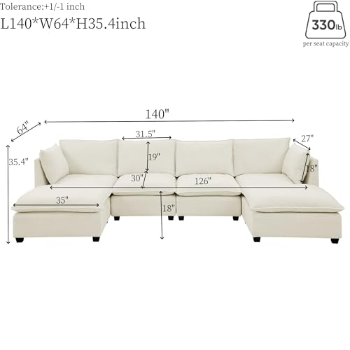 Modular Sectional Sofa with Ottoman, U-Shaped Lounge Couch H930