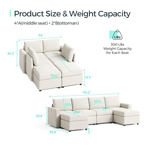 Modular Sectional Sofa with Storage, U Shaped Couch, Blue Y4358