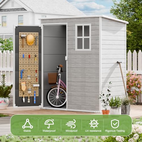 Resin Storage Shed, Waterproof Outdoor Tool Shed with Floor, Double Lockable Doors I89690
