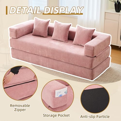 Corduroy Convertible Sleeper Sofa Bed with Pillow, Beige O72530