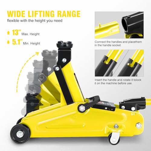 Floor Jack 3 Ton Capacity, Low Profile Heavy Duty Hydraulic Car Jack, Lifting Range 3"-20" O821