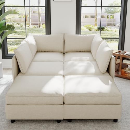 Modular Storage Sectional Sofa with Movable Ottomans, U-Shaped Chenille U839651