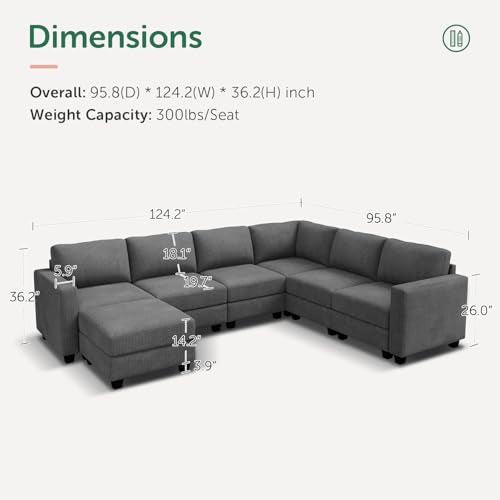 Corduroy Modular Sectional Couch with Storage, L-Shaped, 6 Seater, Dark Gray X823135