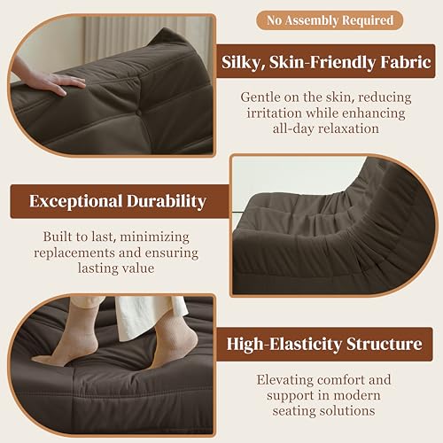 Bean Bag Chair for Adults, Suede & Microfiber Corner Lounge Sofa, 3-Seater, Beige F9802