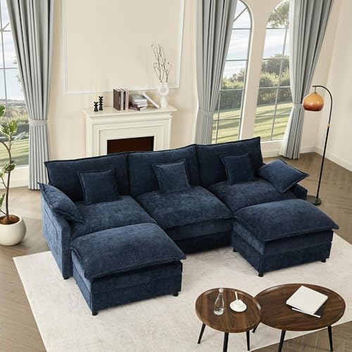 U Shaped Modular Sectional Sofa with Ottoman, Chenille, Black Z16537