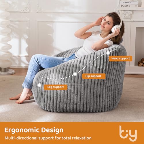 Giant Bean Bag Chair for Adults and Kids, Floor Sofa, Grey D679