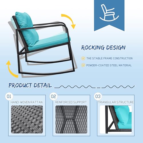 3 Piece Rocking Wicker Bistro Set with Glass Coffee Table J90293