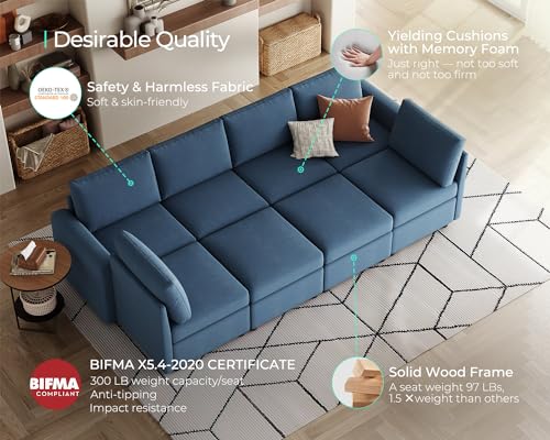 Modular Sectional Sofa with Storage, U Shaped Couch, Blue Y4358