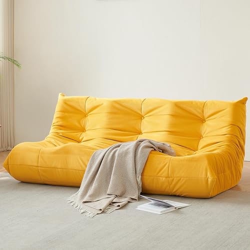 Bean Bag Chair for Adults, Suede & Microfiber Corner Lounge Sofa, 3-Seater, Beige F9802