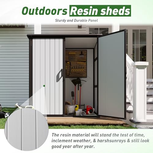 Outdoor Storage Shed with Window, Resin Garden Tool Shed with Lockable Doors W5772