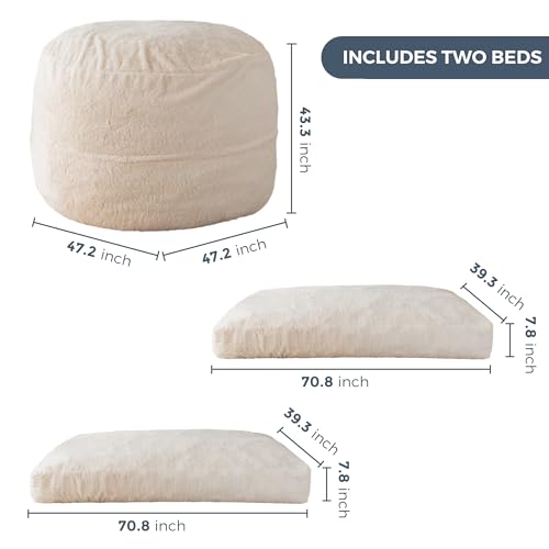 Giant Bean Bag Chair Bed for Adults, Convertible Floor Sofa Mattress R473823