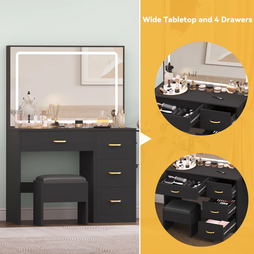 Charcoal Black Makeup Vanity Table with Large Mirror and LED Lights Z6814