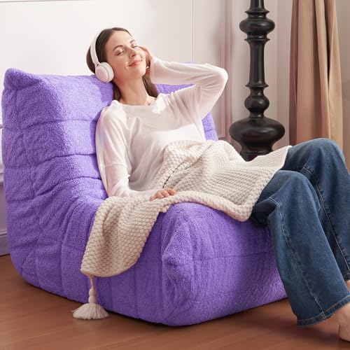 Bean Bag Chair for Adults with Memory Foam, Black Plush X409228