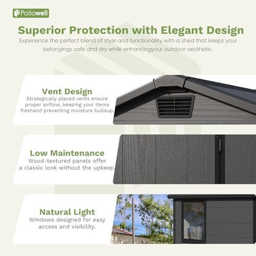 6 x 8 FT Plastic Outdoor Storage Shed with Floor and Lockable Door D7513