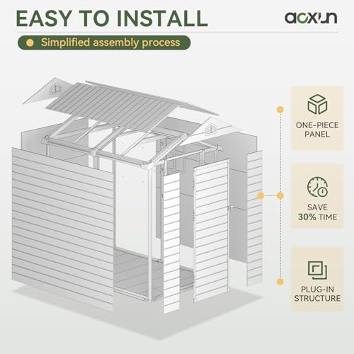 Outdoor Storage Shed with Window, Resin Garden Tool Shed with Lockable Doors W5772