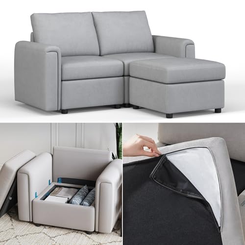 Modular Sectional Sofa with Storage, U Shaped Couch, Blue Y4358