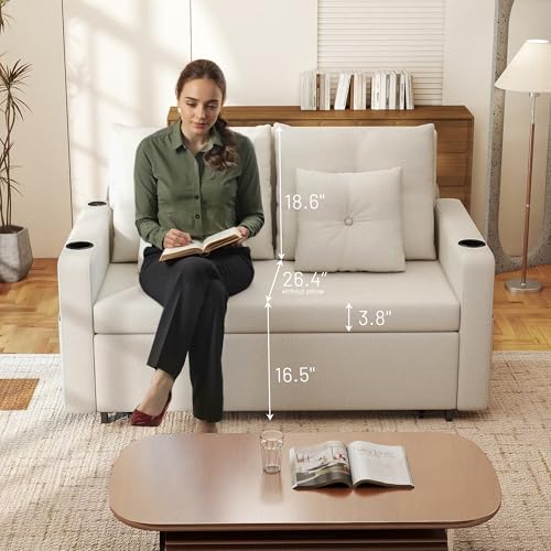 Convertible Sleeper Sofa Bed with Cup Holders, Grey H654808