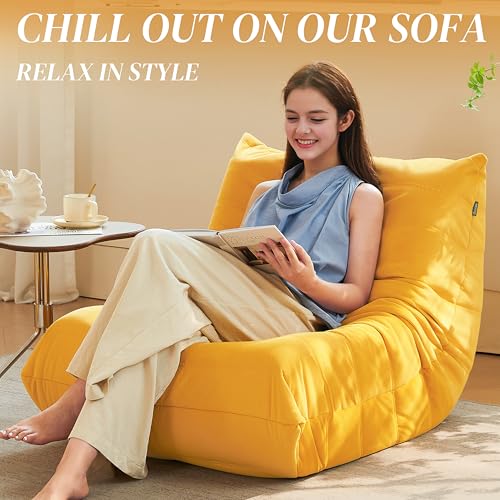 Bean Bag Chair for Adults, Suede & Microfiber Corner Lounge Sofa, 3-Seater, Beige F9802