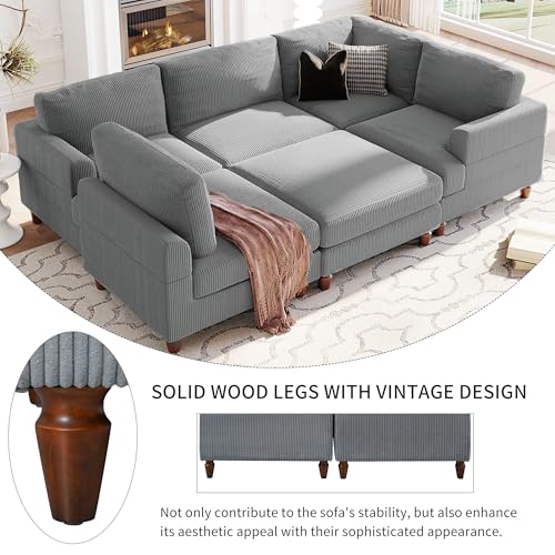 Modular Sectional Sofa with Ottoman, U-Shaped Lounge Couch H930