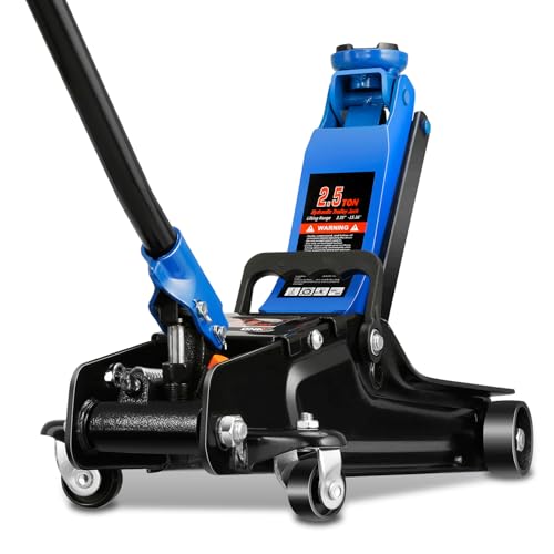 4 Ton Low Profile Floor Jack, Heavy Duty Steel Hydraulic with Dual Pistons Quick Lift Pump P3195