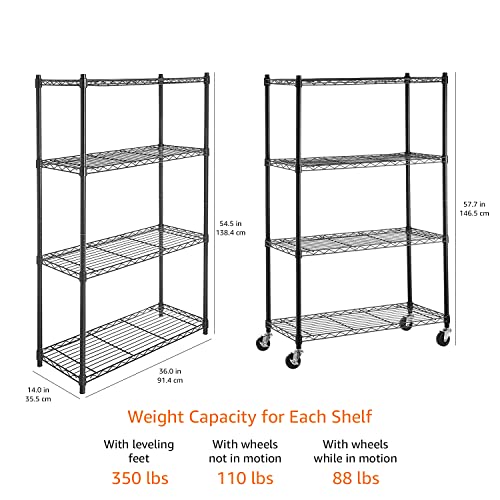 5-Shelf Adjustable Heavy Duty Storage Shelving Unit on Wheel Casters, Metal Wire Rack, Black A697
