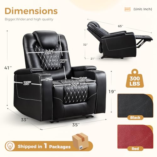 Recliner Chair with USB Ports and Cup Holders, PU Leather, Red F8675
