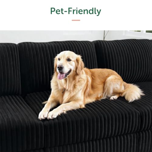 Corduroy Modular Sectional Couch with Storage, L-Shaped, 6 Seater, Dark Gray X823135