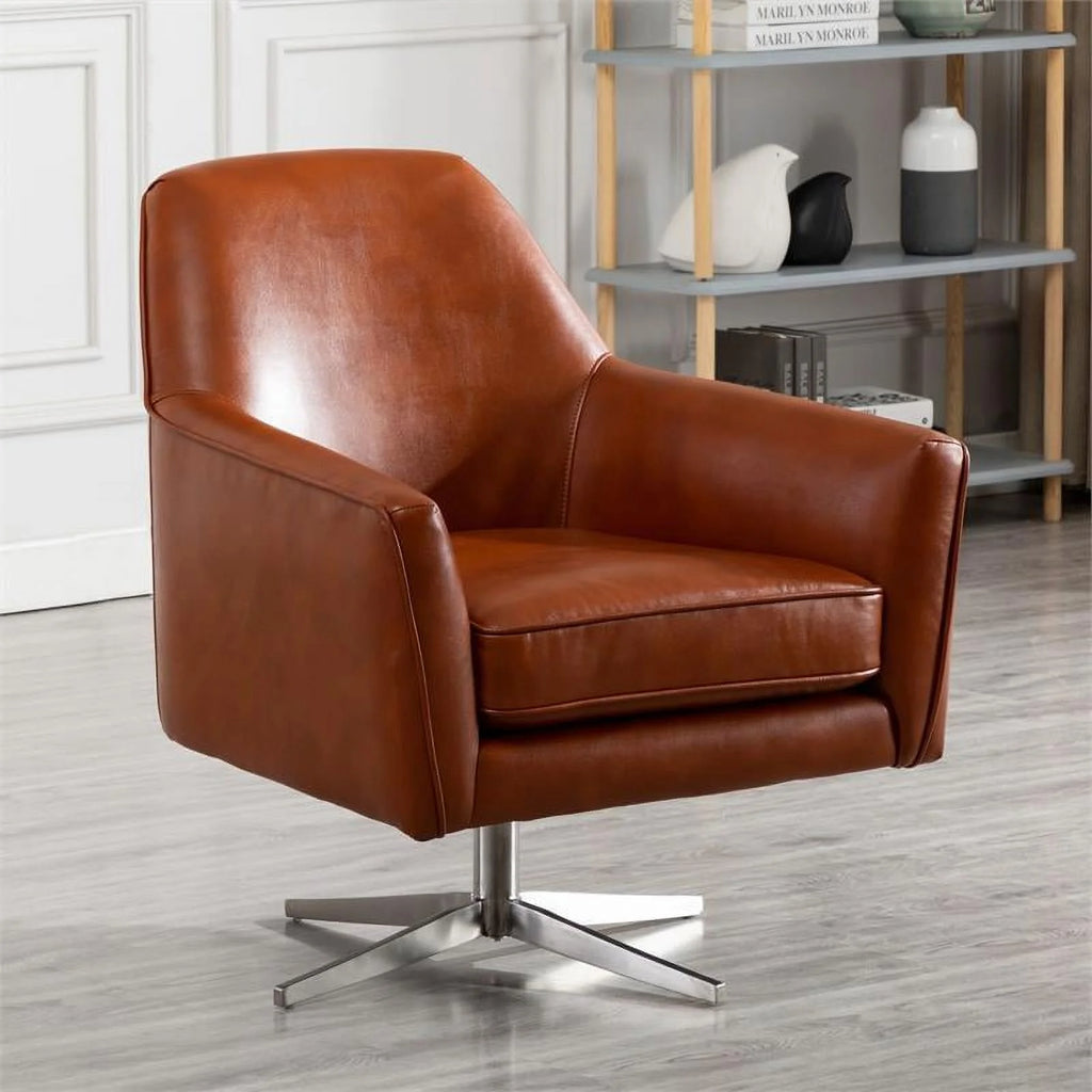 Mid-Century Faux Leather Swivel Armchair H237