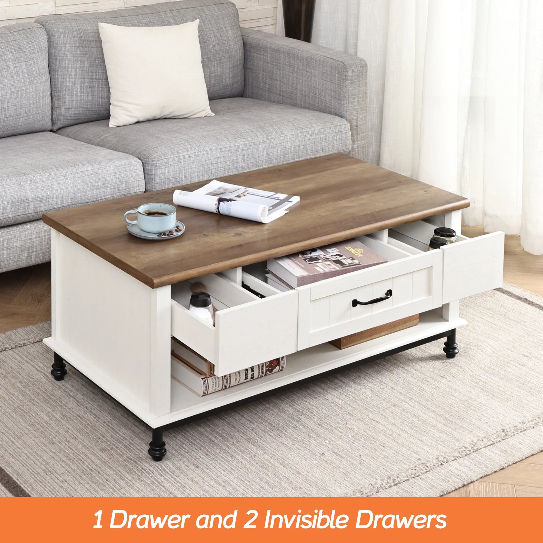 Farmhouse Coffee Table with Storage Drawer R81731