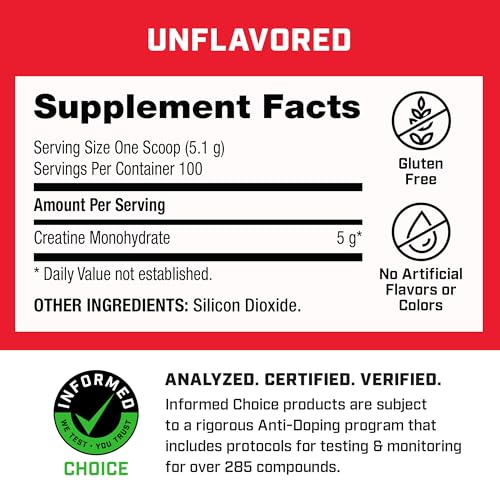 Creatine Monohydrate Powder, 5g Per Serving, 50 Servings G59508