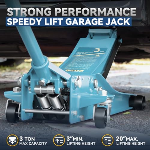 4 Ton Low Profile Floor Jack, Heavy Duty Steel Hydraulic with Dual Pistons Quick Lift Pump P3195