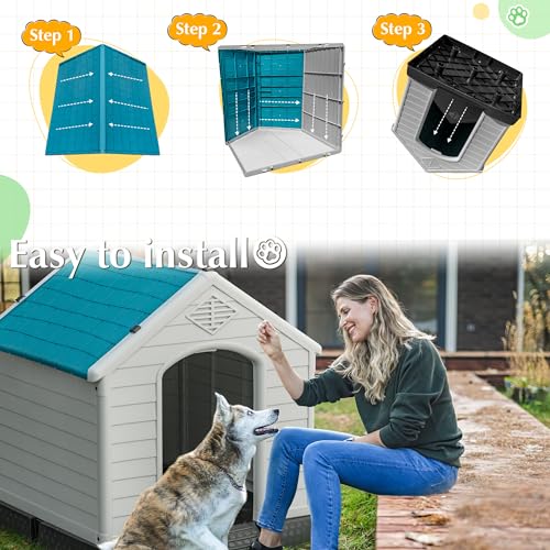 Waterproof Plastic Dog House for Small to Large Dogs, Insulated with Elevated Floor M296