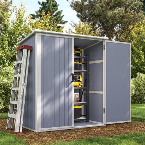 Outdoor Storage Shed with Window, Resin Garden Tool Shed with Lockable Doors W5772