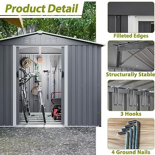 Outdoor Storage Shed, Heavy-Duty All-Weather Tool Shed with Lockable Doors C3585